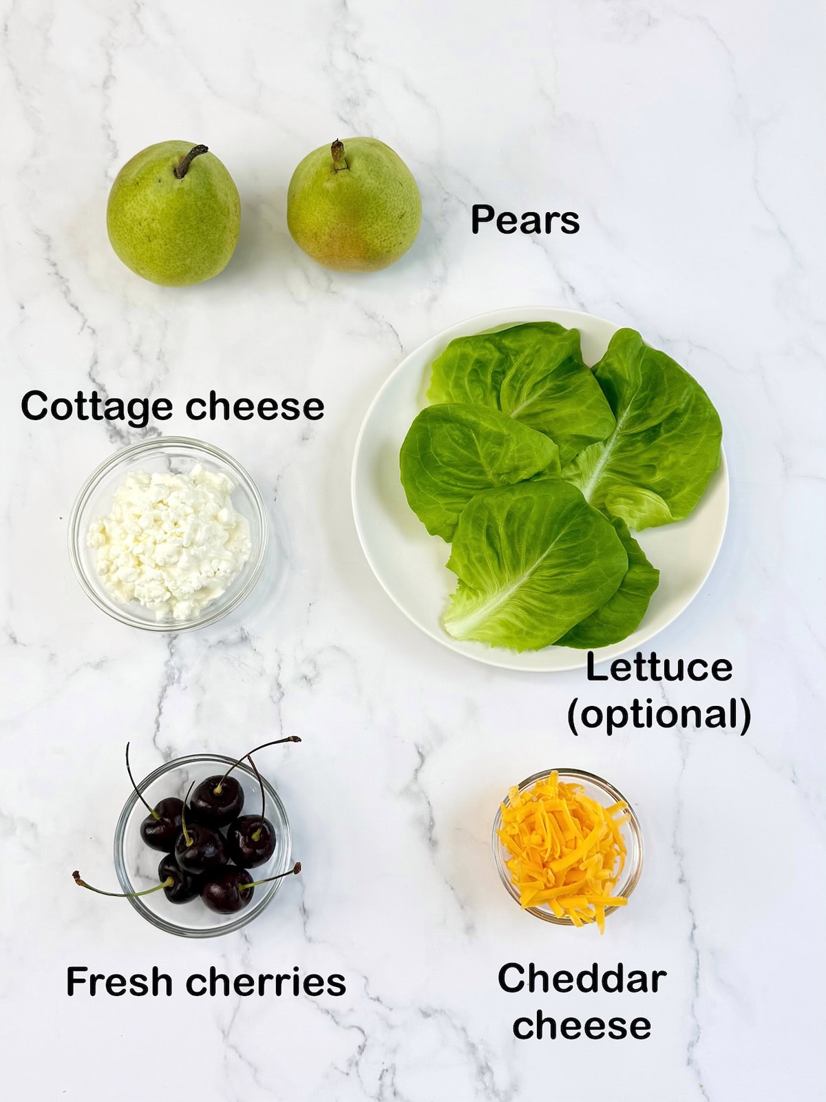 Ingredients needed to make pear salad with cottage cheese.
