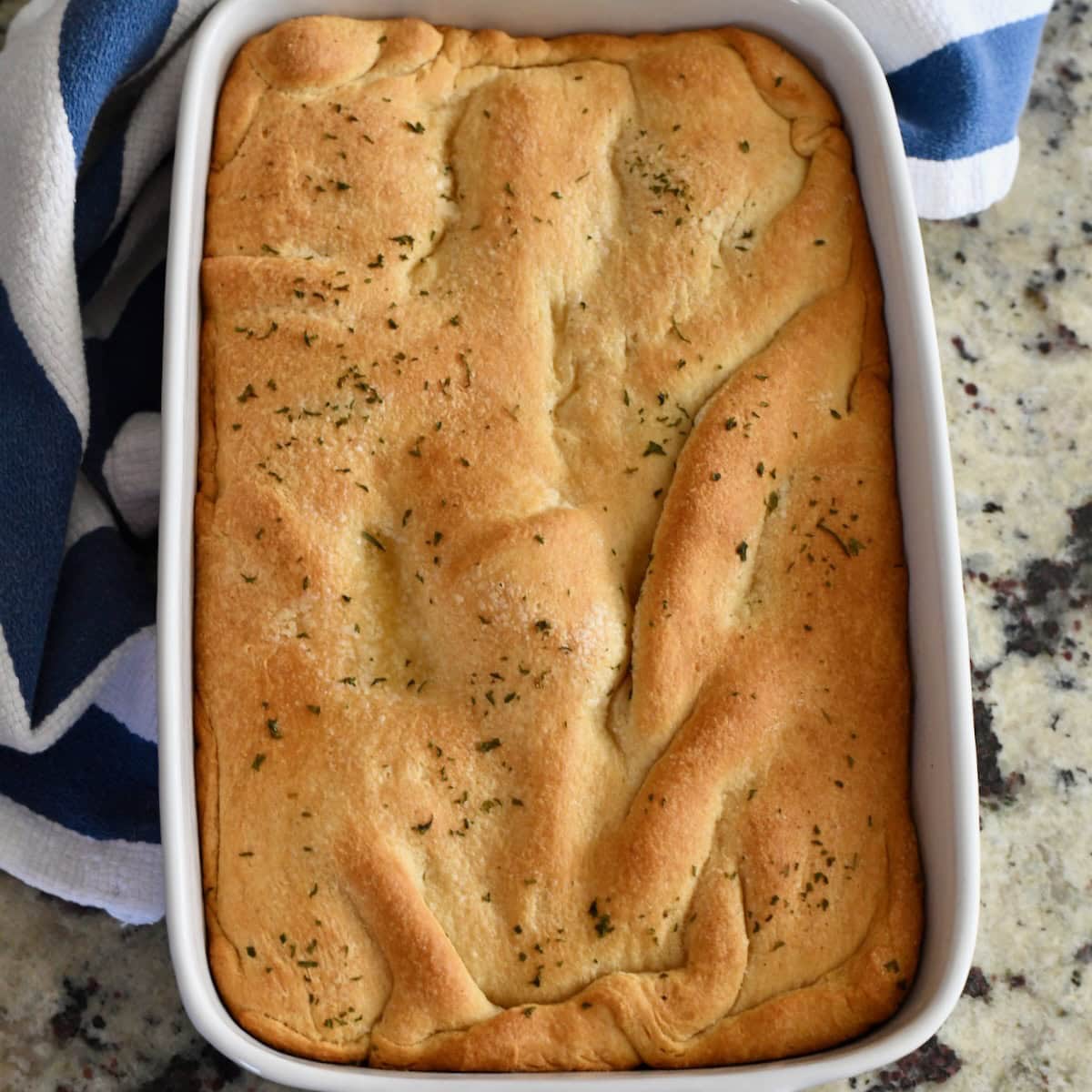 Finished and baked crescent roll ham and cheese bake.