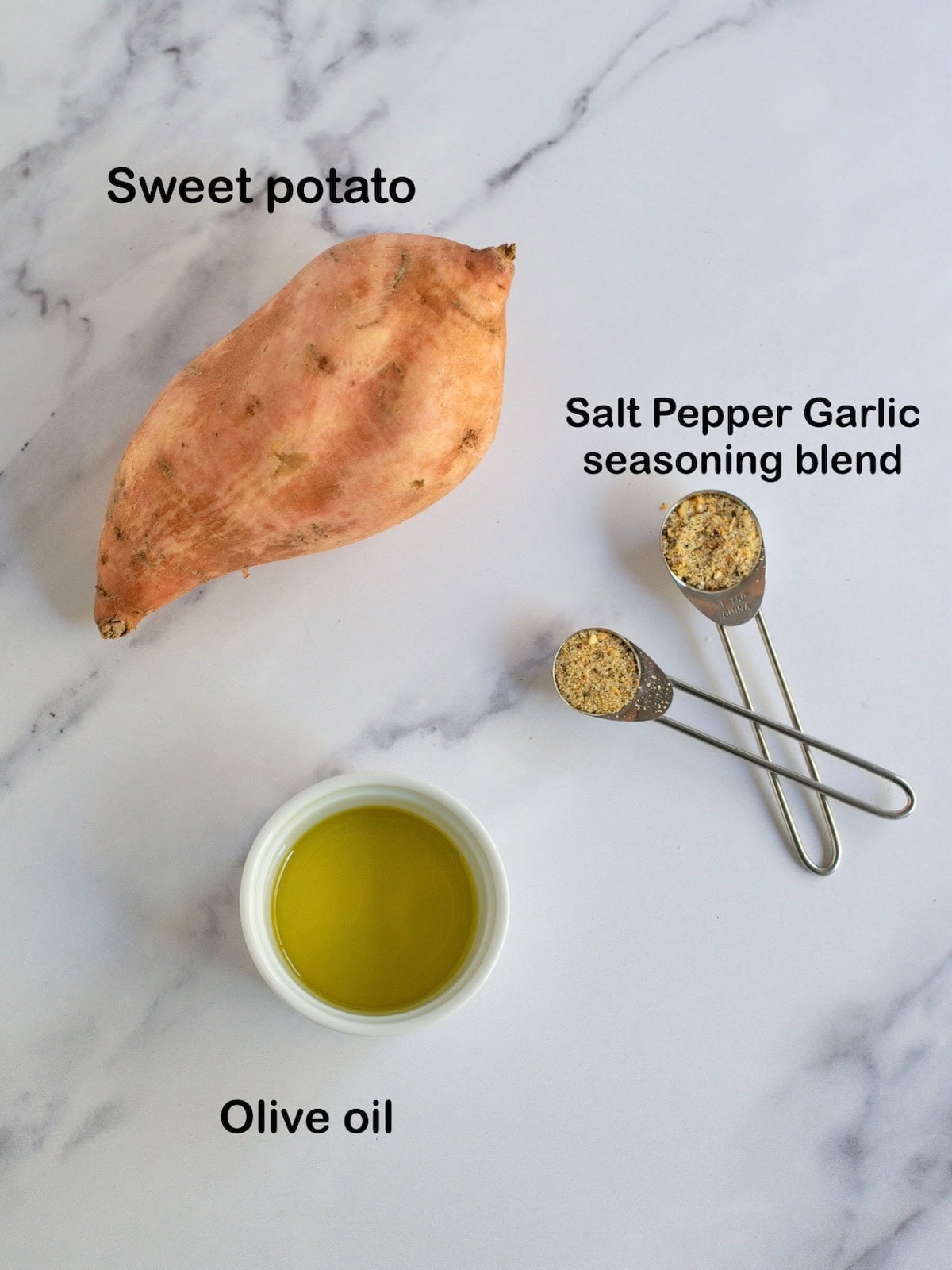 Ingredients needed to make air fryer sweet potato wedges.